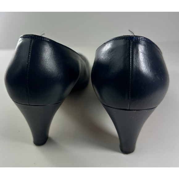 Salvatore Ferragamo Heels Black & Blue Pumps Leather Round Toe Shoe Size 9B 9 - Picture 13 of 16
